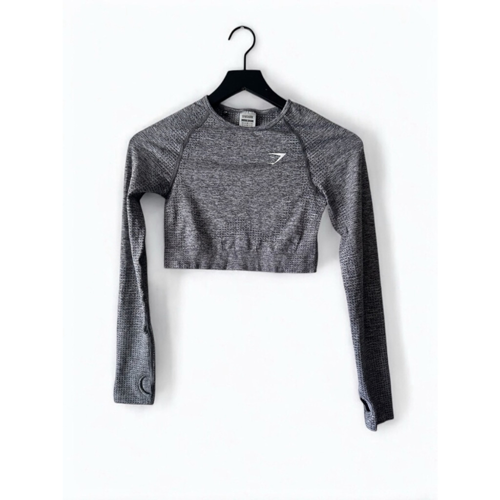 Gymshark Seamless Long Sleeve Crop Top Gray Marl Small | Workout